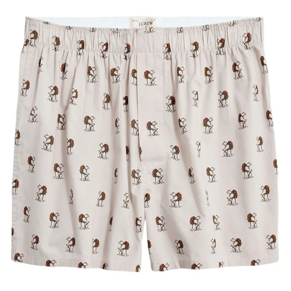 J. Crew Men’s Cotton Poplin Woven Boxer Briefs Camping Bear Graphic Print